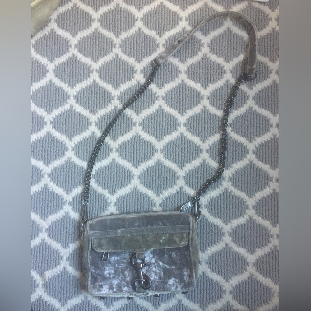 REBECCA MINKOFF Grey velvet crossbody bag